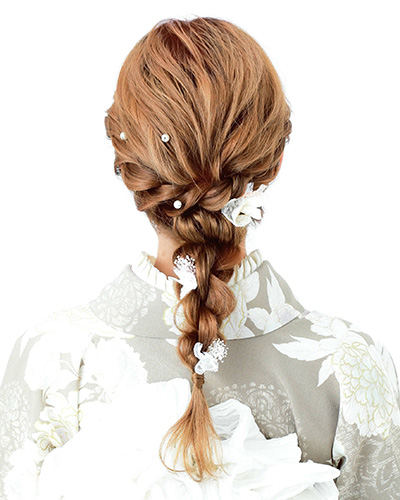 Romantic cascading braided down-style for a beautiful Kyoto Kimono Experience photoshoot.